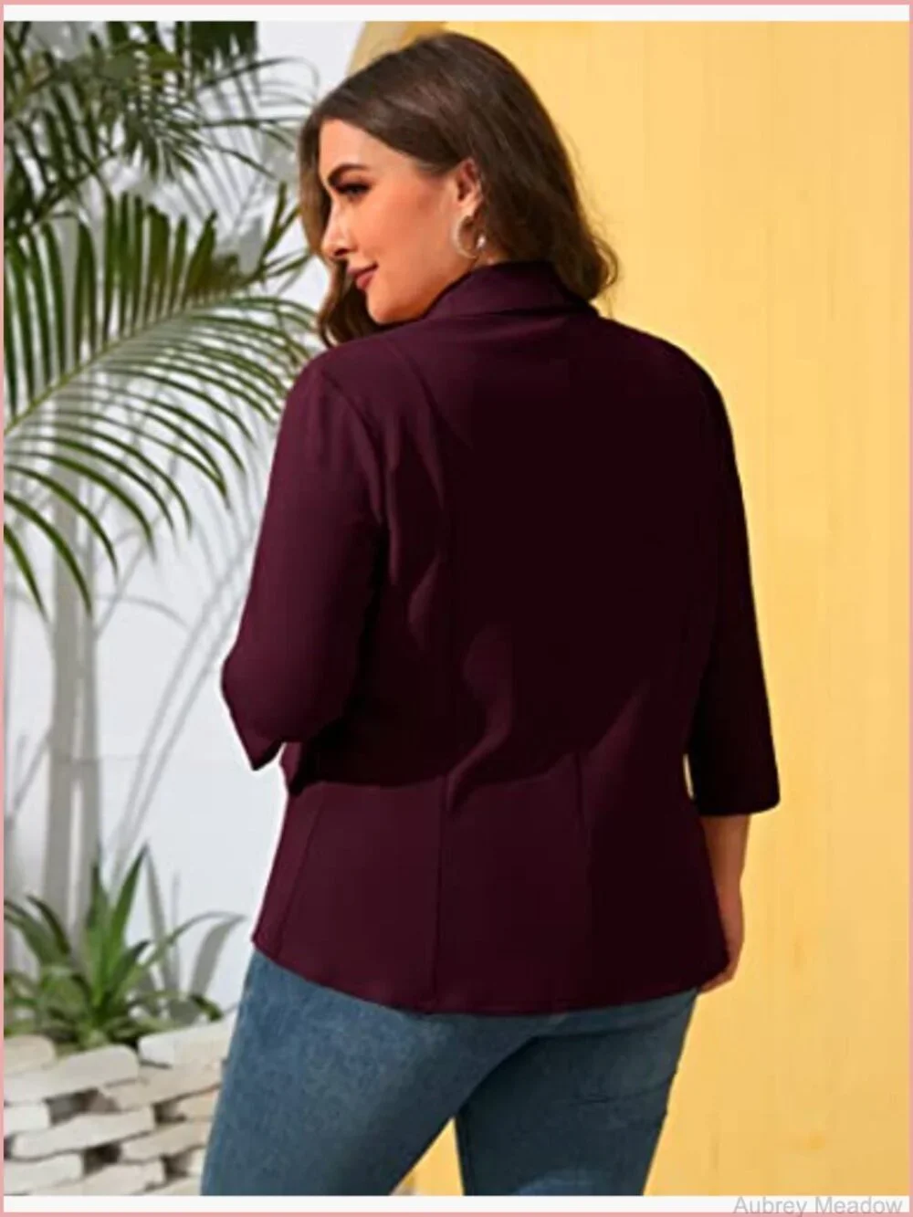 Plus Size Pocketed Blazer 3/4 Sleeve Open Front Casual Suit Jacket